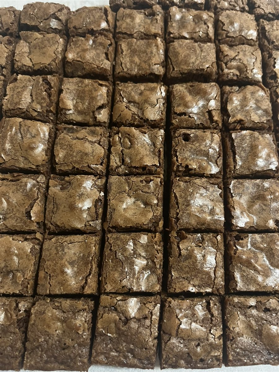 Tray of bite-size chocolate brownies